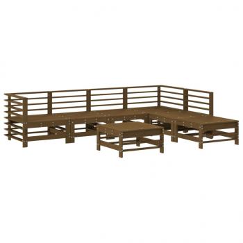 7-tlg. Garten-Lounge-Set mit Kissen Honigbraun Massivholz