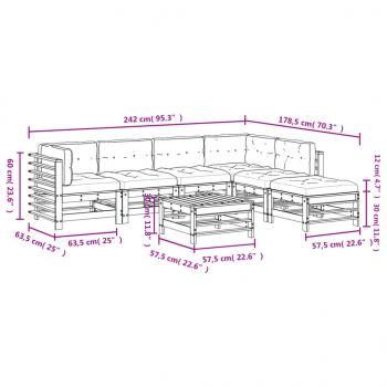 7-tlg. Garten-Lounge-Set mit Kissen Honigbraun Massivholz