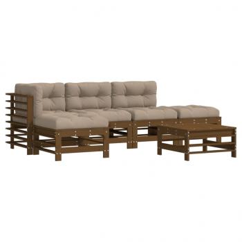 6-tlg. Garten-Lounge-Set mit Kissen Honigbraun Massivholz