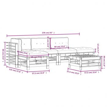 6-tlg. Garten-Lounge-Set mit Kissen Honigbraun Massivholz