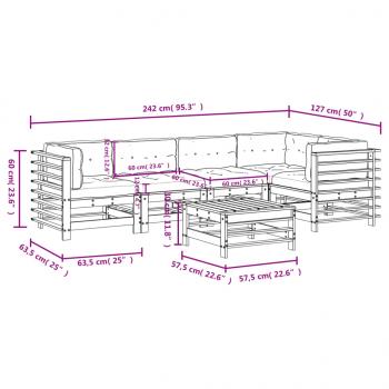 6-tlg. Garten-Lounge-Set mit Kissen Honigbraun Massivholz