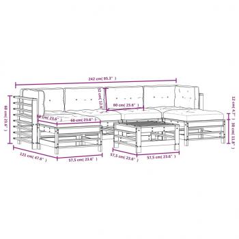 7-tlg. Garten-Lounge-Set mit Kissen Honigbraun Massivholz