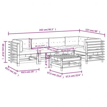 6-tlg. Garten-Lounge-Set mit Kissen Massivholz