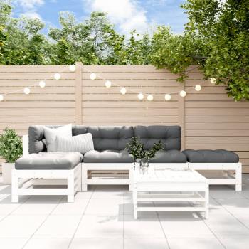 ARDEBO.de - 6-tlg. Garten-Lounge-Set mit Kissen Weiß Massivholz