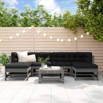 ARDEBO.de - 7-tlg. Garten-Lounge-Set mit Kissen Grau Massivholz