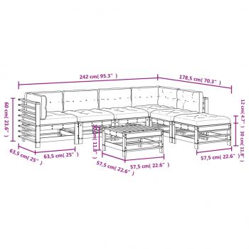 7-tlg. Garten-Lounge-Set mit Kissen Weiß Massivholz