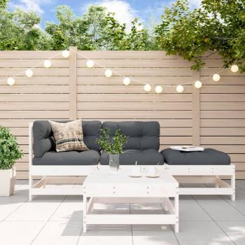 ARDEBO.de - 4-tlg. Garten-Lounge-Set mit Kissen Weiß Massivholz