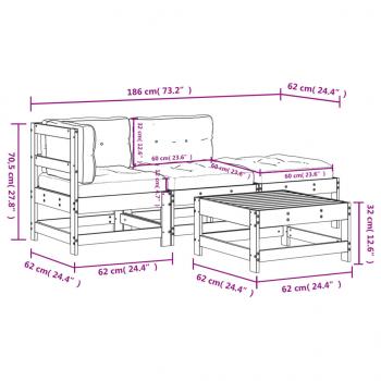 4-tlg. Garten-Lounge-Set mit Kissen Grau Massivholz