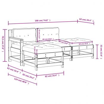 4-tlg. Garten-Lounge-Set mit Kissen Grau Massivholz