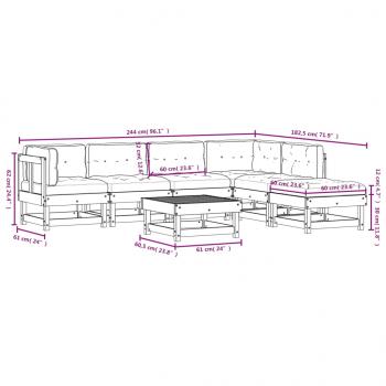 7-tlg. Garten-Lounge-Set mit Kissen Massivholz