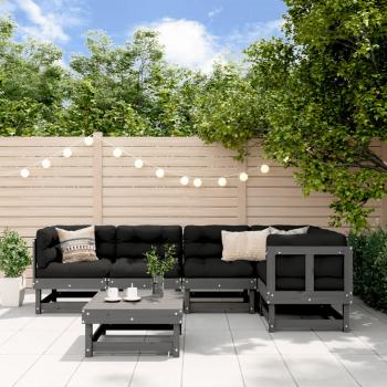 ARDEBO.de - 6-tlg. Garten-Lounge-Set mit Kissen Grau Massivholz