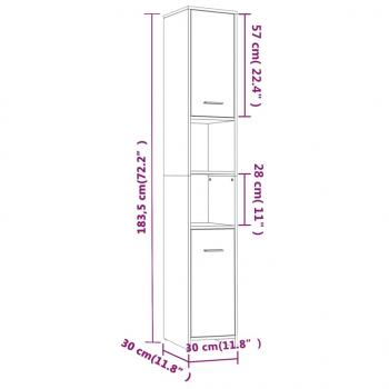 Badezimmerschrank Grau Sonoma 30x30x183,5 cm Holzwerkstoff