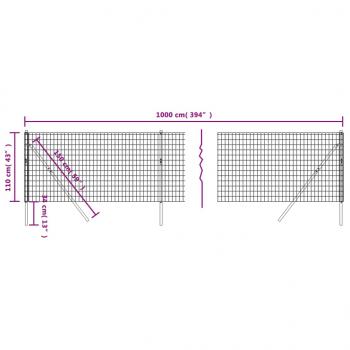 Maschendrahtzaun Anthrazit 1,1x10 m Verzinkter Stahl