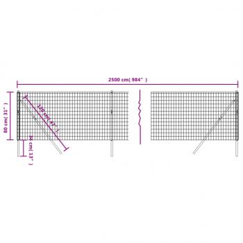 Maschendrahtzaun Anthrazit 0,8x25 m Verzinkter Stahl