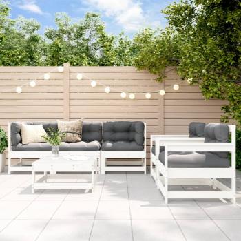 ARDEBO.de - 6-tlg. Garten-Lounge-Set mit Kissen Weiß Massivholz