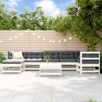 ARDEBO.de - 8-tlg. Garten-Lounge-Set mit Kissen Weiß Massivholz