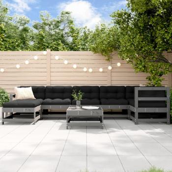 ARDEBO.de - 8-tlg. Garten-Lounge-Set mit Kissen Grau Massivholz