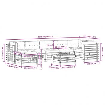 8-tlg. Garten-Lounge-Set mit Kissen Grau Massivholz