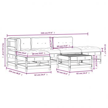 6-tlg. Garten-Lounge-Set mit Kissen Grau Massivholz