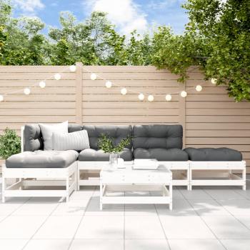 ARDEBO.de - 6-tlg. Garten-Lounge-Set mit Kissen Weiß Massivholz