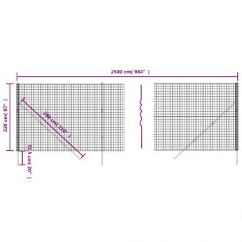 Maschendrahtzaun Anthrazit 2,2x25 m Verzinkter Stahl