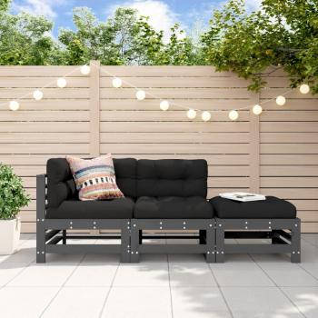 ARDEBO.de - 3-tlg. Garten-Lounge-Set mit Kissen Grau Massivholz