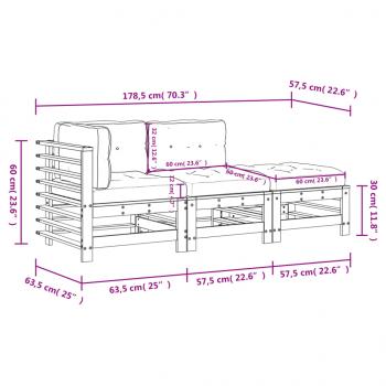 3-tlg. Garten-Lounge-Set mit Kissen Grau Massivholz