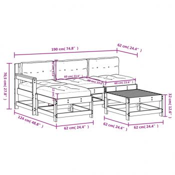 5-tlg. Garten-Lounge-Set mit Kissen Weiß Massivholz