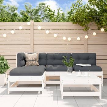 ARDEBO.de - 5-tlg. Garten-Lounge-Set mit Kissen Weiß Massivholz