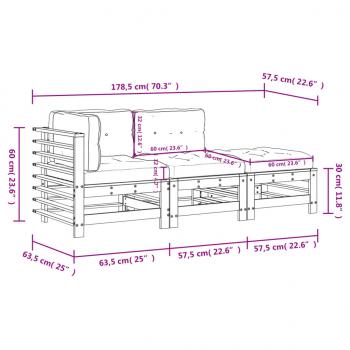 3-tlg. Garten-Lounge-Set mit Kissen Honigbraun Massivholz