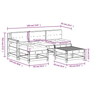 5-tlg. Garten-Lounge-Set mit Kissen Massivholz