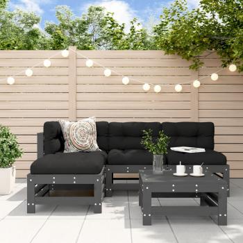 ARDEBO.de - 5-tlg. Garten-Lounge-Set mit Kissen Grau Massivholz