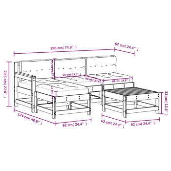 5-tlg. Garten-Lounge-Set mit Kissen Honigbraun Massivholz