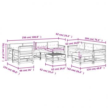 10-tlg. Garten-Lounge-Set mit Kissen Massivholz