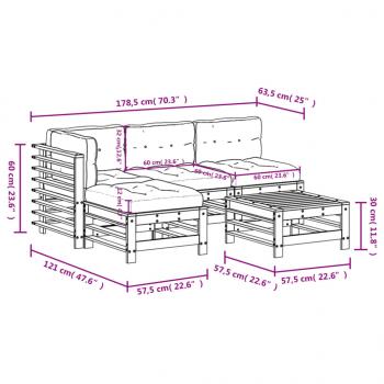 5-tlg. Garten-Lounge-Set mit Kissen Massivholz Douglasie