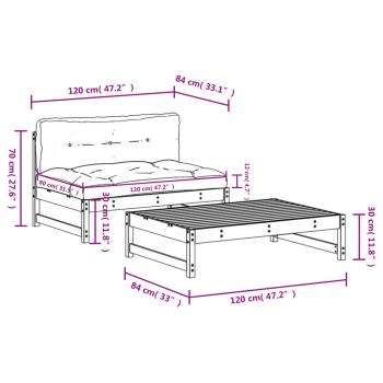 2-tlg. Garten-Lounge-Set mit Kissen Massivholz