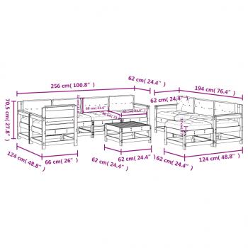 10-tlg. Garten-Lounge-Set mit Kissen Weiß Massivholz