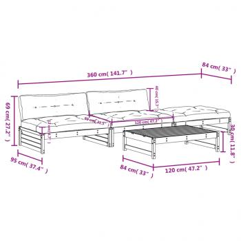 4-tlg. Garten-Lounge-Set mit Kissen Grau Massivholz