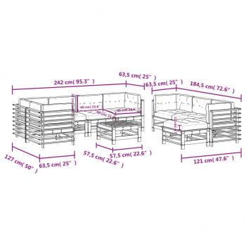 10-tlg. Garten-Lounge-Set mit Kissen Grau Massivholz