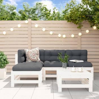 ARDEBO.de - 5-tlg. Garten-Lounge-Set mit Kissen Weiß Massivholz