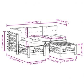 5-tlg. Garten-Lounge-Set mit Kissen Weiß Massivholz