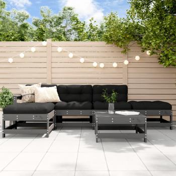 ARDEBO.de - 6-tlg. Garten-Lounge-Set mit Kissen Grau Massivholz