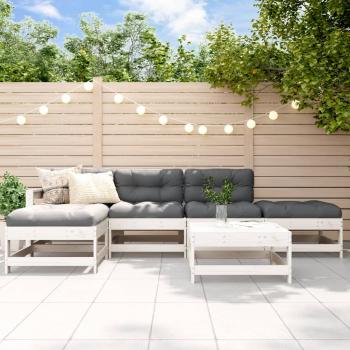 ARDEBO.de - 6-tlg. Garten-Lounge-Set mit Kissen Weiß Massivholz