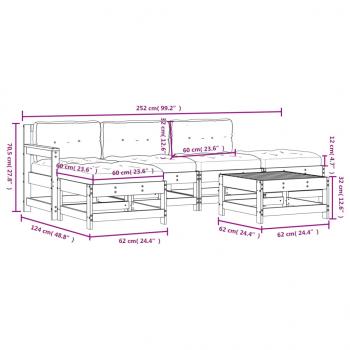 6-tlg. Garten-Lounge-Set mit Kissen Weiß Massivholz