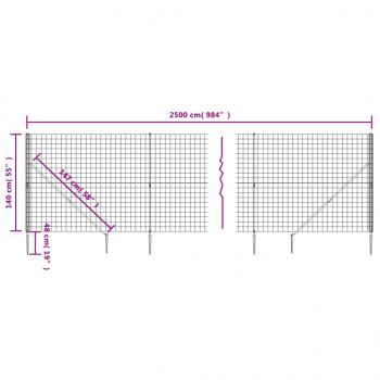 Maschendrahtzaun mit Bodenhülsen Grün 1,4x25 m