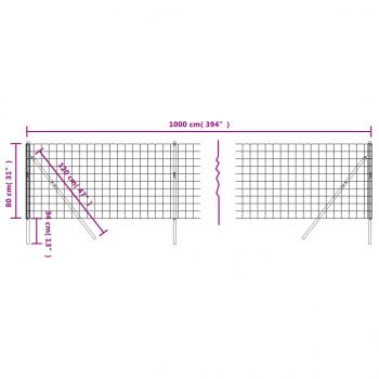 Maschendrahtzaun Anthrazit 0,8x10 m Verzinkter Stahl