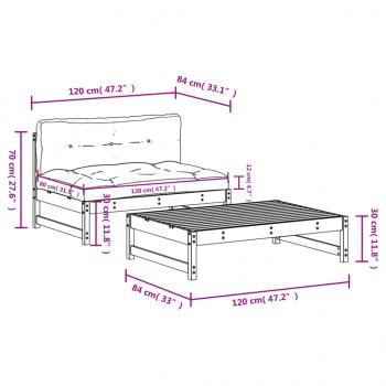 2-tlg. Garten-Lounge-Set mit Kissen Honigbraun Massivholz