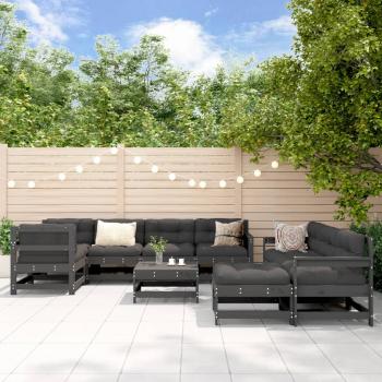 ARDEBO.de - 10-tlg. Garten-Lounge-Set mit Kissen Grau Massivholz