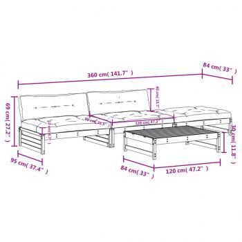 4-tlg. Garten-Lounge-Set mit Kissen Massivholz