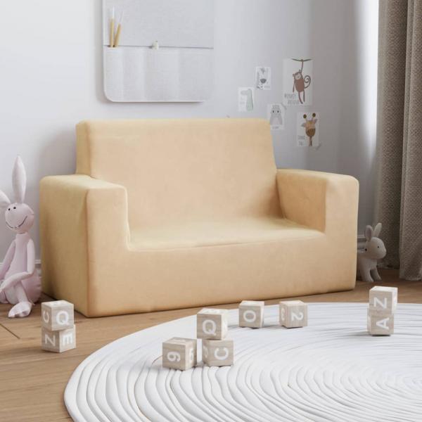 ARDEBO.de - Kindersofa 2-Sitzer Creme Weich Plüsch